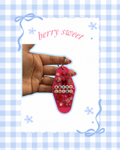 Load image into Gallery viewer, Berry Sweet Strawberry Girl Hotel Keychain | Homemade | Bag Charms | Girly Aesthetic | 80’s Girl | Nostaglia
