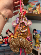 Load image into Gallery viewer, Croissant Cutie Beaded Bag Charm | Aesthetic Girly | Pink Girly Bag Charm | Motel Keychain with Gold Accents |
