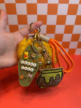 Load image into Gallery viewer, Beary Cozy Hunny Bear Bag Charm | Hunny Pot Bear Fall Season Keychain Accessories | Olive Green Mustard Yellow Orange Purse Charms
