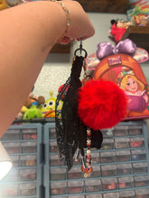 Load image into Gallery viewer, Mouse Inspired Sweethearts Bag Charm | Black &amp; Red Aesthetic | Bag Charm Accessory | Theme Park Accessory | Magic Inspired | Bows and Rhinestones
