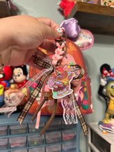 Load image into Gallery viewer, Here for the Snacks Mouse Bag Charm | Brown and Pink Girly | Lace &amp; Rope Bag Charm with Motel Keychain | Handmade Bag Charms
