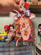 Load image into Gallery viewer, Here for the Snacks Mouse Bag Charm | Brown and Pink Girly | Lace &amp; Rope Bag Charm with Motel Keychain | Handmade Bag Charms
