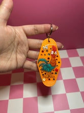 Load image into Gallery viewer, Hei Hei Motel Keychain | Tropical Princess Keychain | Princess Sidekick | Bedazzled Silly Chicken
