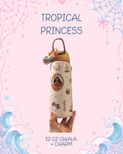 Load image into Gallery viewer, Tropical Princess 32oz Owala with Beaded Charm | Princess Summer Water Bottle | Silicone Beaded Charm
