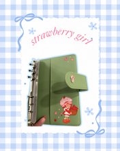Load image into Gallery viewer, Strawberry Girl A6 Notebook | Strawberries | Cute Aesthetic | 80’s girl | Gift for Her | Journaling | Junk Journal
