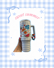 Load image into Gallery viewer, Sweet Summer Fruit Tumbler | 42oz Tumbler | Summer Fruit Water Bottle | Beaded Keychain | Summertime Water Bottle | Straw Water Bottle
