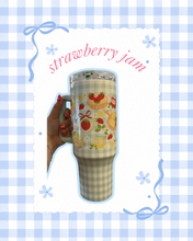 Load image into Gallery viewer, Strawberry Jam 42oz Tumbler | Light Green Checkered Water Tumbler | Strawberry Girl | Strawberry Summer Vibes | Summer Picnic Vibes | Lemons and Strawberries
