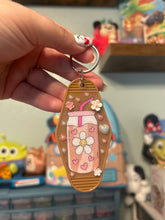 Load image into Gallery viewer, Iced Coffee Girly Motel Keychain | Hotel Keychain for Coffee Girly | Daisies and Coffee | Girly Gift Ideas | Gift for Her
