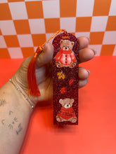 Load image into Gallery viewer, Cozy Teddy Bear Bookmark | Fall Cozy Season Bookish Girly | Acrylic Glitter Bookmark Custom | Fall Sweater Weather | Booktok Bookstagram
