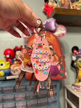 Load image into Gallery viewer, Here for the Snacks Mouse Bag Charm | Brown and Pink Girly | Lace &amp; Rope Bag Charm with Motel Keychain | Handmade Bag Charms
