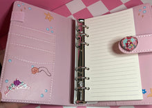 Load image into Gallery viewer, Flounder &amp; Sebastian A6 Notebook Binder | Pink with Seashells | Princess Sidekicks | Lined Paper Refillable
