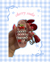 Load image into Gallery viewer, Cherry Soda Motel Keychain Cherries Bag Charm | Red Soda Girly | Cherry Bag Charm | Rhinestone Bedazzled Keychain | Trendy Accessories | Viral Bag Charm
