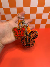 Load image into Gallery viewer, Pumpkin Head Glitter Acrylic and Rhinestone Soft Keychain Bag Charm | Castle Inspired | Mouse Magic Fall Season

