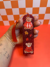 Load image into Gallery viewer, Cozy Teddy Bear Bookmark | Fall Cozy Season Bookish Girly | Acrylic Glitter Bookmark Custom | Fall Sweater Weather | Booktok Bookstagram
