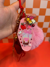 Load image into Gallery viewer, Teacher x Coffee Bag Charm | Teacher Fueled by Coffee Keychain Bag Charm Rhinestone Apple | Back to School Season | Girly Teacher Accessories
