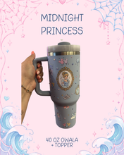 Load image into Gallery viewer, Midnight Princess 40oz Stanley Tumbler with a Matching Decorated Topper | Bedazzled Water Bottle | Silver and Light Blue
