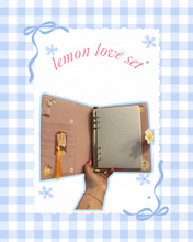 Load image into Gallery viewer, Lemon Love A5 Notebook + Matching Bookmark | Lemon Summertime Vibes | Lemon Girly | Summertime Trendy Accessories | Pink Glitter Bookmark | Lemon Gift for Her
