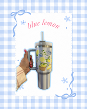 Load image into Gallery viewer, Blue Lemon Striped 40oz Tumbler | Summer Aesthetic | Lemons &amp; Flowers | Lemon and Bow | Summer Tumbler | Trendy Summer Tumblers
