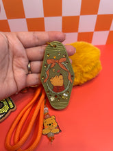 Load image into Gallery viewer, Beary Cozy Hunny Bear Bag Charm | Hunny Pot Bear Fall Season Keychain Accessories | Olive Green Mustard Yellow Orange Purse Charms

