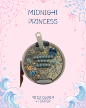 Load image into Gallery viewer, Midnight Princess 40oz Stanley Tumbler with a Matching Decorated Topper | Bedazzled Water Bottle | Silver and Light Blue
