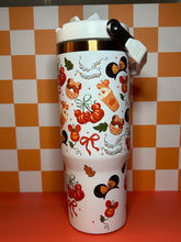 Load image into Gallery viewer, White Fall Parks Sipper Tumbler with Handle | Pumpkin Spice Girly Water Bottle | White with Gold Trim | Tis the Fall Season
