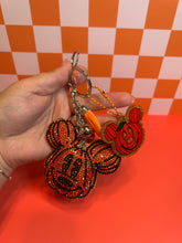 Load image into Gallery viewer, Pumpkin Head Glitter Acrylic and Rhinestone Soft Keychain Bag Charm | Castle Inspired | Mouse Magic Fall Season
