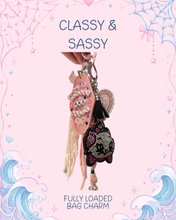 Load image into Gallery viewer, Classy &amp; Sassy Cat Bag Charm | Girly Black and Pink Marie Bag Charm | Beaded Bag Charm | Motel Keychain
