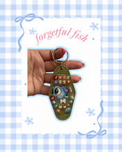 Load image into Gallery viewer, Just Keep Swimming Motel Keychain | Viral Keychains | Bag Charms | Turtle Keychain Bag Charm | Forgetful Fish Hotel Keychain | Ocean Summer Vibes Keychain
