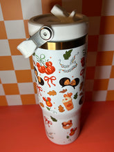 Load image into Gallery viewer, White Fall Parks Sipper Tumbler with Handle | Pumpkin Spice Girly Water Bottle | White with Gold Trim | Tis the Fall Season
