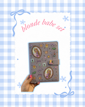 Load image into Gallery viewer, Blonde Babe Princess Set | A5 notebook + 24oz Owala + Beaded Pen | Trendy Accessories | Custom Owala | Mouse Inspired | Castle Inspired | Lavender and Pink Accessories |
