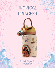 Load image into Gallery viewer, Tropical Princess 32oz Owala with Beaded Charm | Princess Summer Water Bottle | Silicone Beaded Charm

