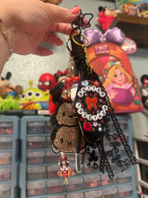 Load image into Gallery viewer, Mouse Inspired Sweethearts Bag Charm | Black &amp; Red Aesthetic | Bag Charm Accessory | Theme Park Accessory | Magic Inspired | Bows and Rhinestones

