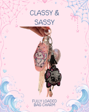 Load image into Gallery viewer, Classy &amp; Sassy Cat Bag Charm | Girly Black and Pink Marie Bag Charm | Beaded Bag Charm | Motel Keychain

