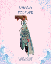 Load image into Gallery viewer, Ohana Forever Bag Charm | Beaded Bag Charm | Magic Inspired Accessories | Blue Rhinestones Bag Charm |
