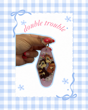Load image into Gallery viewer, Double Trouble Chipmunks Hotel Keychain | Handmade | Custom Bag Charm Keychain | Magic Inspired | Mouse Inspired | Chip
