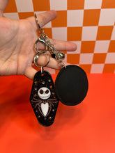 Load image into Gallery viewer, Pumpkin King Motel Keychain Bag Charm | Black &amp; Silver Nightmare Before Xmas | Jack Skellington Bag Charm |
