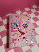 Load image into Gallery viewer, Flounder &amp; Sebastian A6 Notebook Binder | Pink with Seashells | Princess Sidekicks | Lined Paper Refillable
