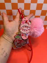 Load image into Gallery viewer, Teacher x Coffee Bag Charm | Teacher Fueled by Coffee Keychain Bag Charm Rhinestone Apple | Back to School Season | Girly Teacher Accessories
