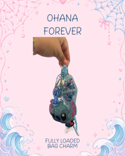 Load image into Gallery viewer, Ohana Forever Bag Charm | Beaded Bag Charm | Magic Inspired Accessories | Blue Rhinestones Bag Charm |
