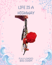 Load image into Gallery viewer, Life is a Highway Bag Charm | Magic Inspired | Cars Inspired | Red and Black Bag Accessories
