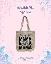 Load image into Gallery viewer, Baseball Mama Large Canvas Tote Bag with Pockets | Baseball Mom Tote Bag
