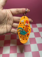 Load image into Gallery viewer, Hei Hei Motel Keychain | Tropical Princess Keychain | Princess Sidekick | Bedazzled Silly Chicken
