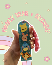 Load image into Gallery viewer, Honey Bear + Friends Acrylic Bookmark | Magic Inspired | Castle Inspired | Booktok | Bookstagram | Gift for Her | Blue Glitter
