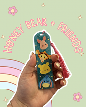 Load image into Gallery viewer, Honey Bear + Friends Acrylic Bookmark | Magic Inspired | Castle Inspired | Booktok | Bookstagram | Gift for Her | Blue Glitter
