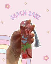 Load image into Gallery viewer, Beach Babe Acrylic Bookmark | Salty Cozy Club | Pink Glitter | Ocean Vibes | Summer Romance Reader | Bookstagram
